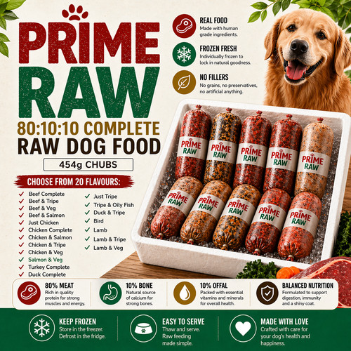 Prime raw dog food - raw, 454g